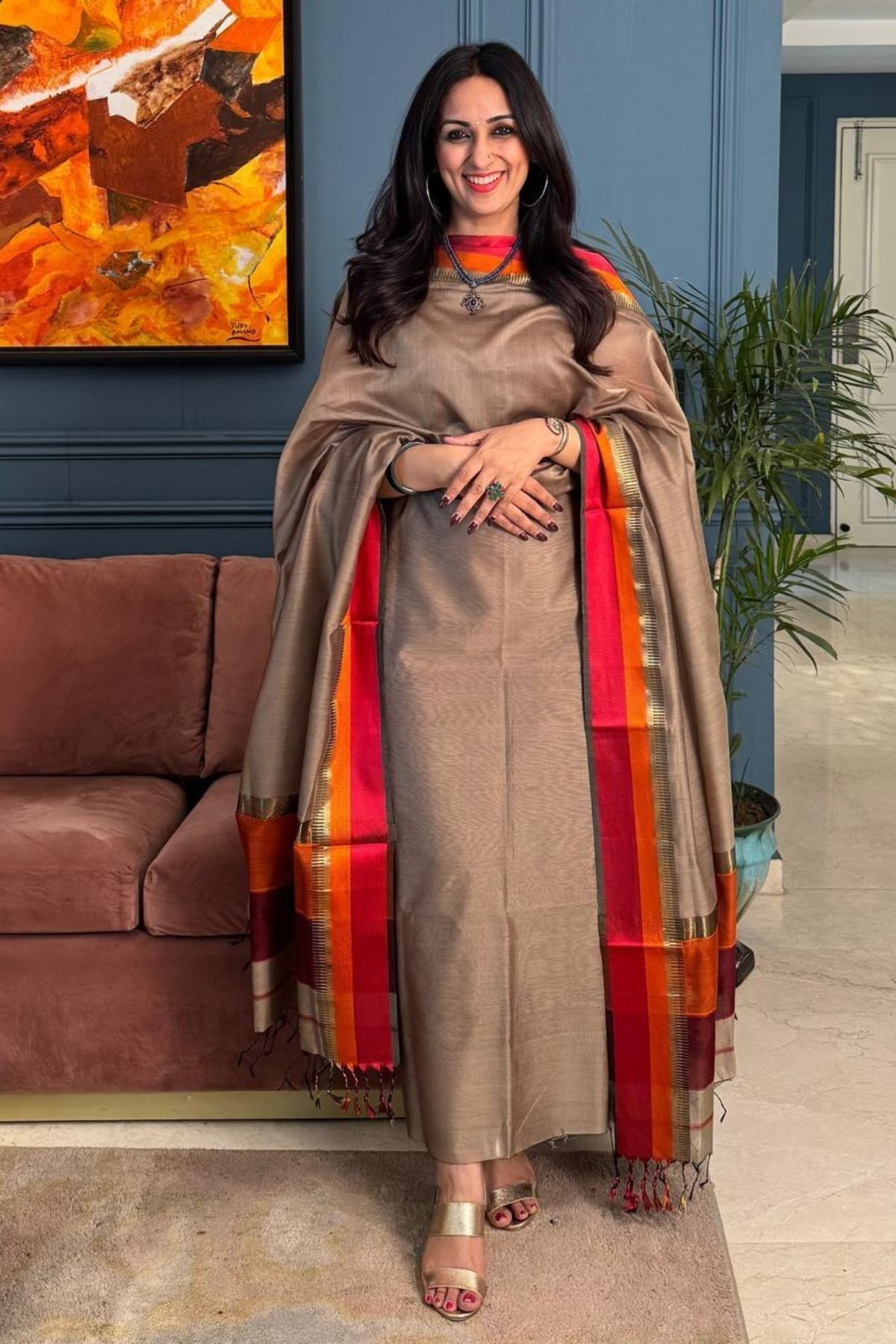 Maheshwari silk by cotton kurta dupatta set